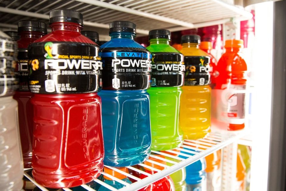 NEW YORK, NY - MAY 05: Various flavors of Powerade sports drink sit for sale …