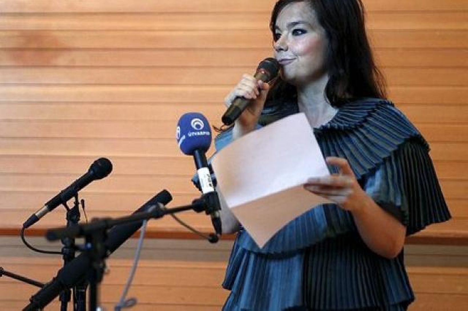 Björk Guðmundsdóttir á blaðamannafundi í gær.