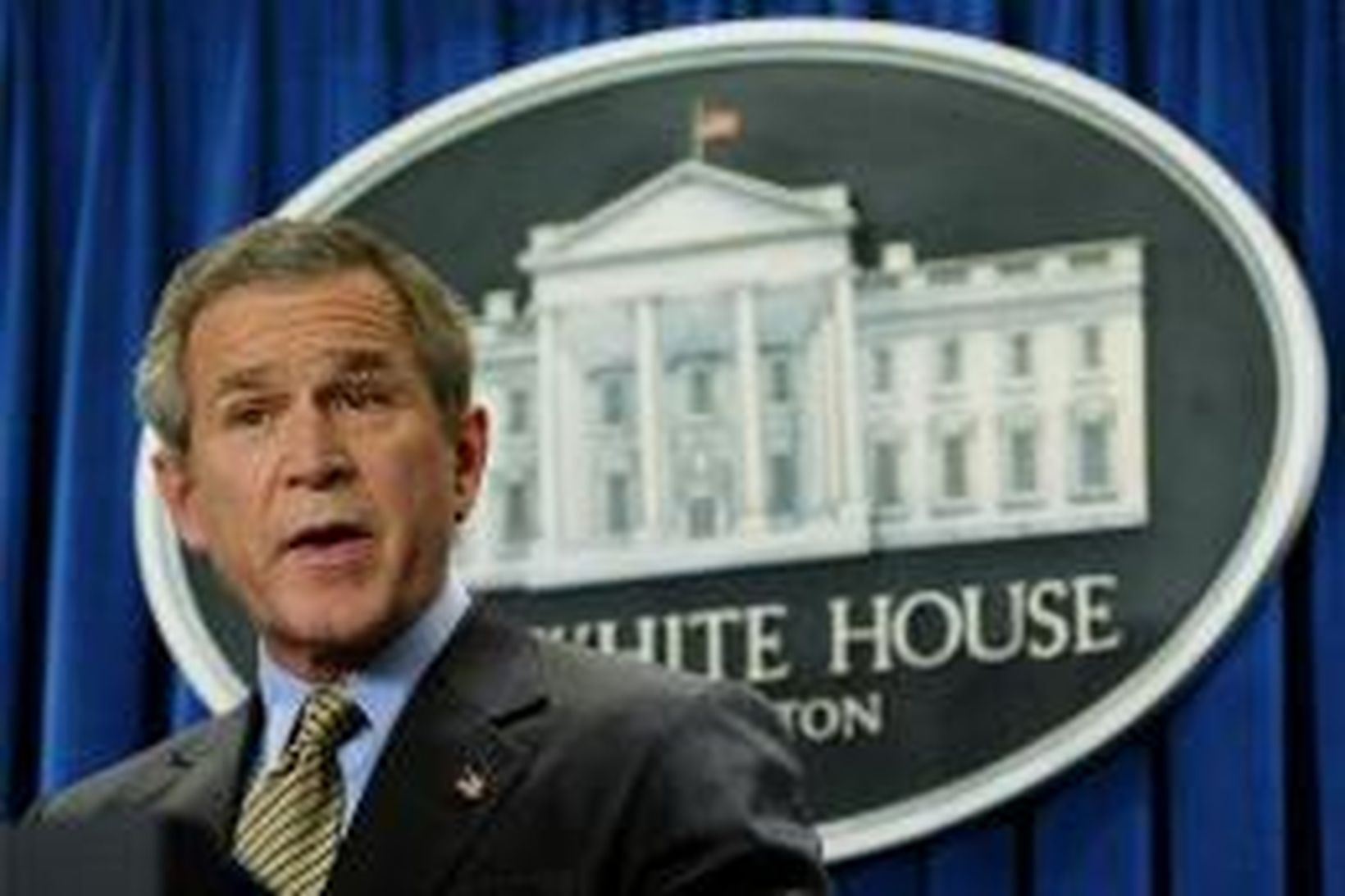 George W. Bush ræðir við blaðamenn í Hvíta húsinu í …