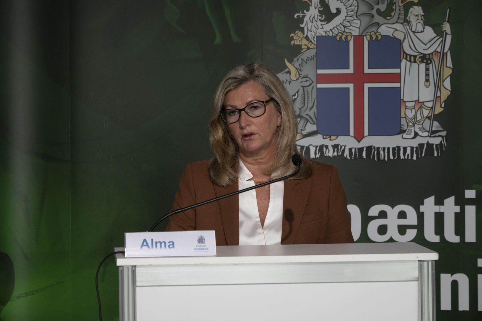 Alma Möller landlæknir á upplýsingafundinum.