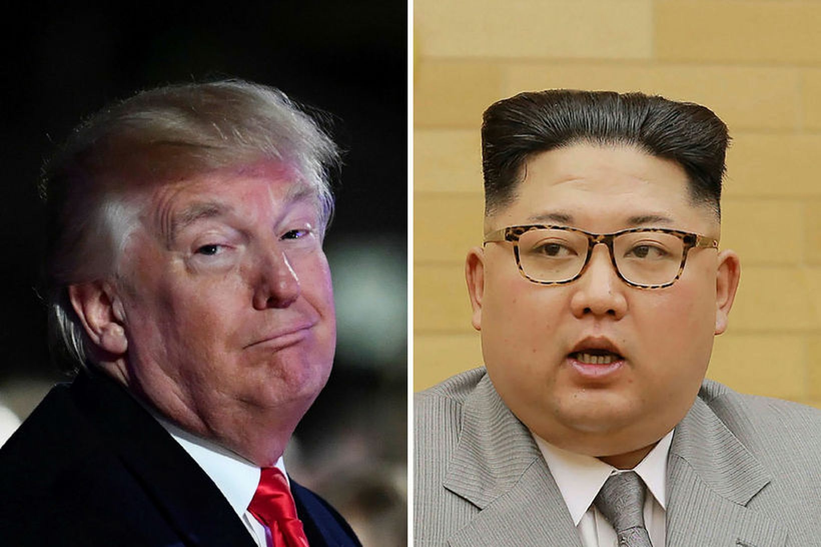 Donald Trump Bandaríkjaforseti og Kim Jong-un, leiðtogi Norður-Kóreu á samsettri …