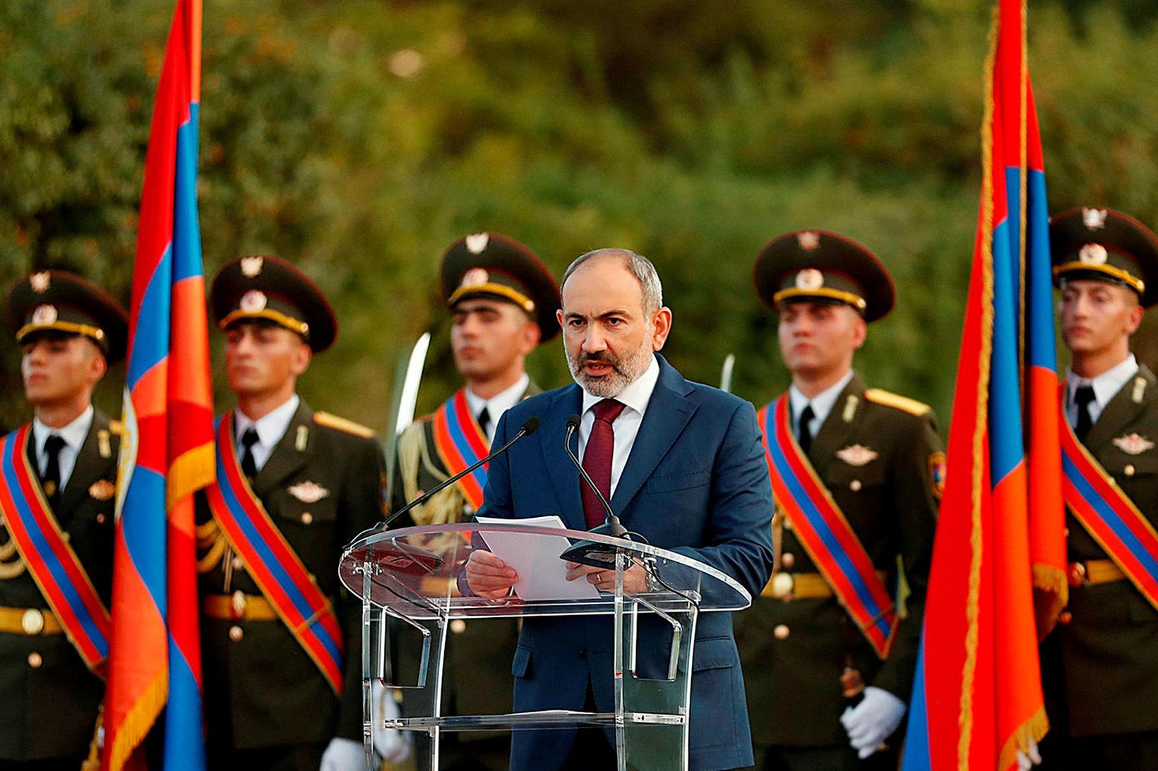 Nikol Pashinyan flytur erindi við minnigarathöfn um fallna armenska hermenn. …
