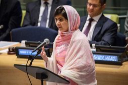 Malala Yousafzai ávarpaði allsherjarþing Sameinuðu þjóðanna í New York á 16 ára afmæli sínu 12. …