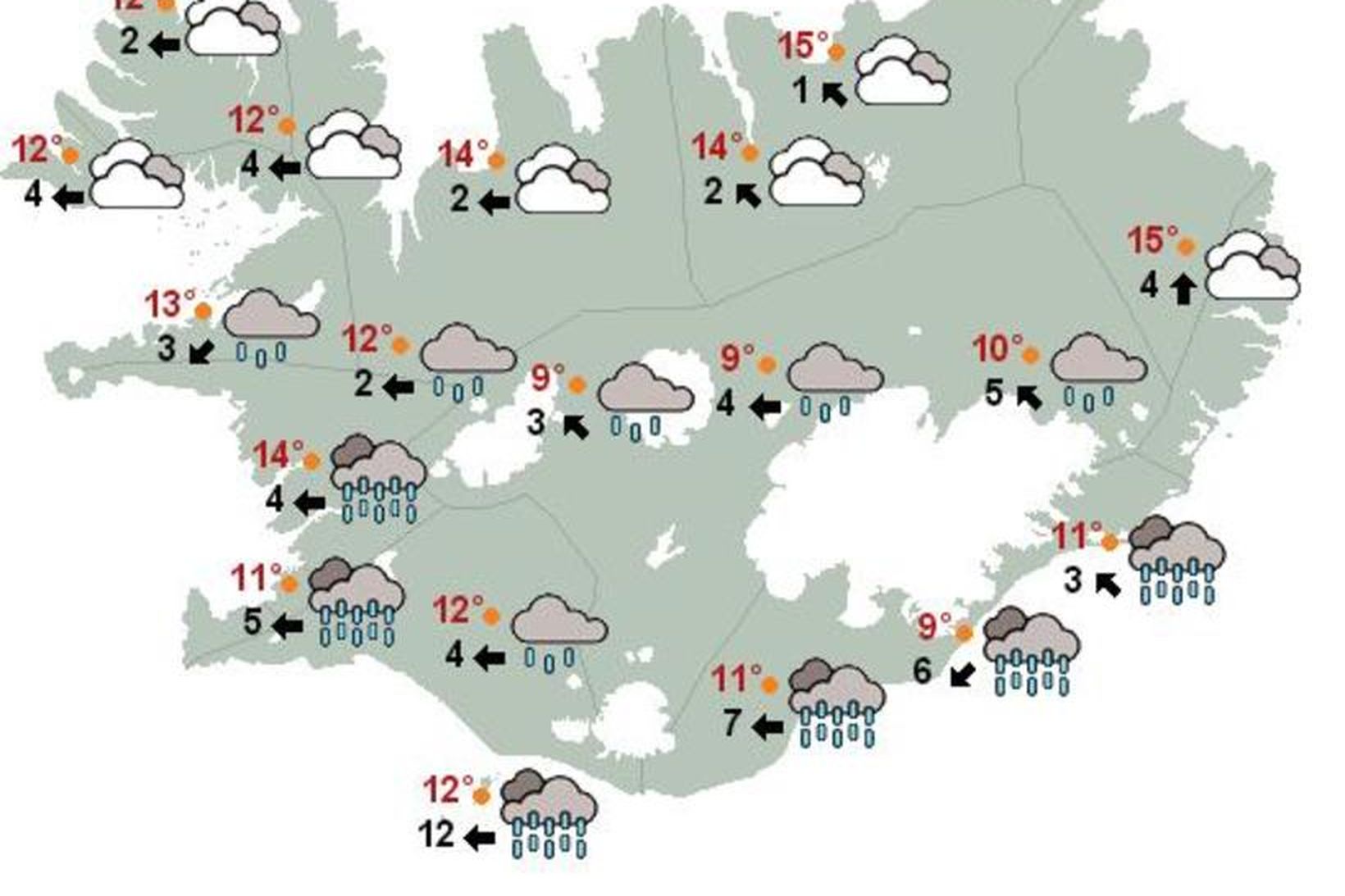 Svona lítur föstudagsveðrið út, samkvæmt spákorti Veðurstofu Íslands.