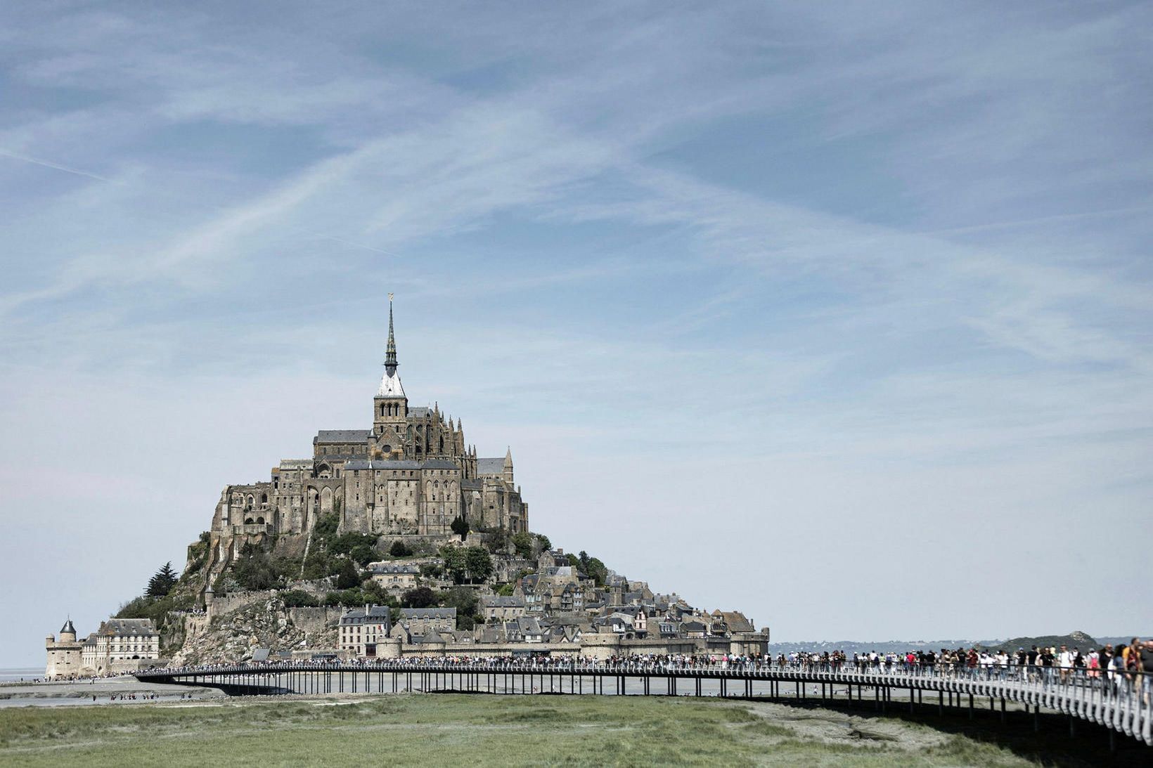 Mont Saint-Michel í Normandí, Frakklandi.