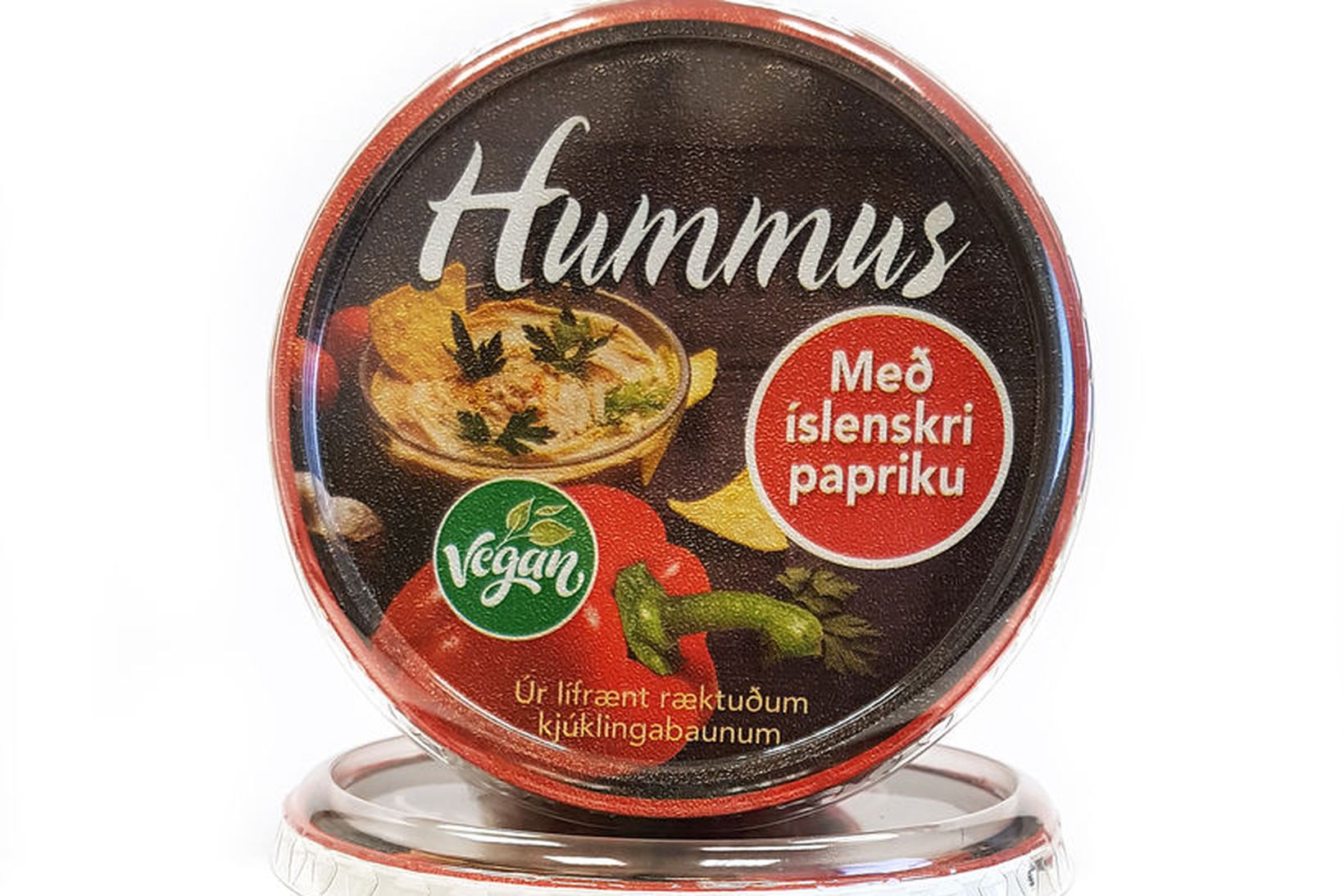 Hummus með íslenskri papriku.