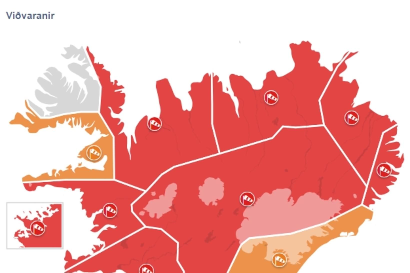 Rauð viðvörun er um stóran hluta landsins.