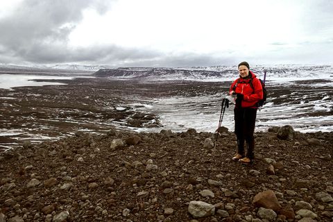 Geologist Haraldur Gunnarsson at Eystri-Hagafellsjökull, a glacier that has retreated by 700 metres in the space of one year.