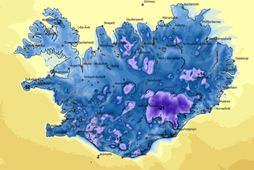 Hitaspá Veðurstofunnar klukkan 23 á sunnudagskvöld.