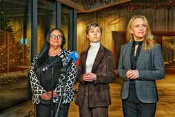 Inga Sæland, Kristrún Frostadóttir, and Þorgerður Katrín Gunnarsdóttir at the press conference.