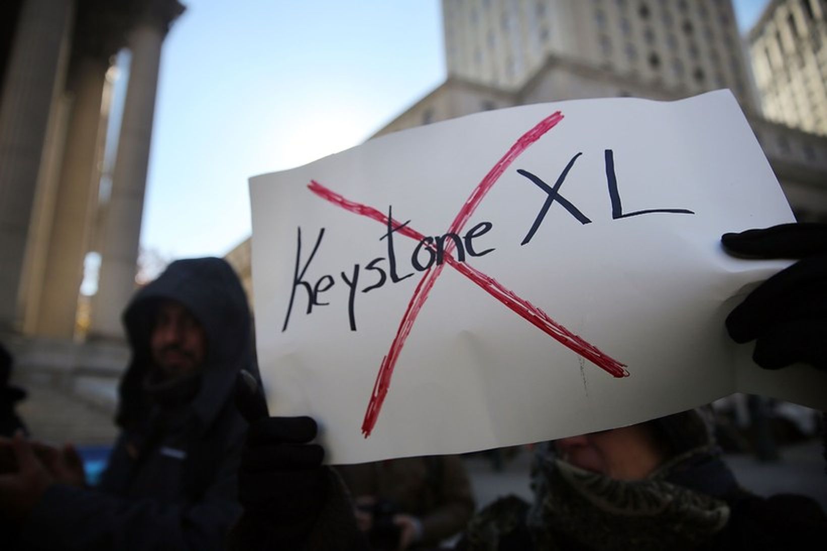 Frá mótmælum gegn Keystone XL-olíuleiðslunni í New York í gær.