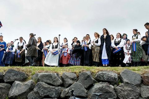 It's tradition that women that own the Icelandic national costume wear it on the 17th of June.