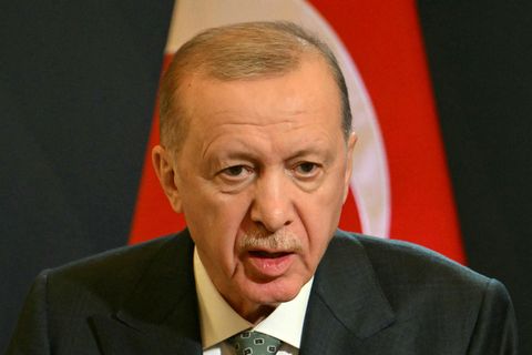 Recep Tayyip Erdogan Tyrklandsforseti á blaðamannafundi í Róm á Ítalíu í apríl.