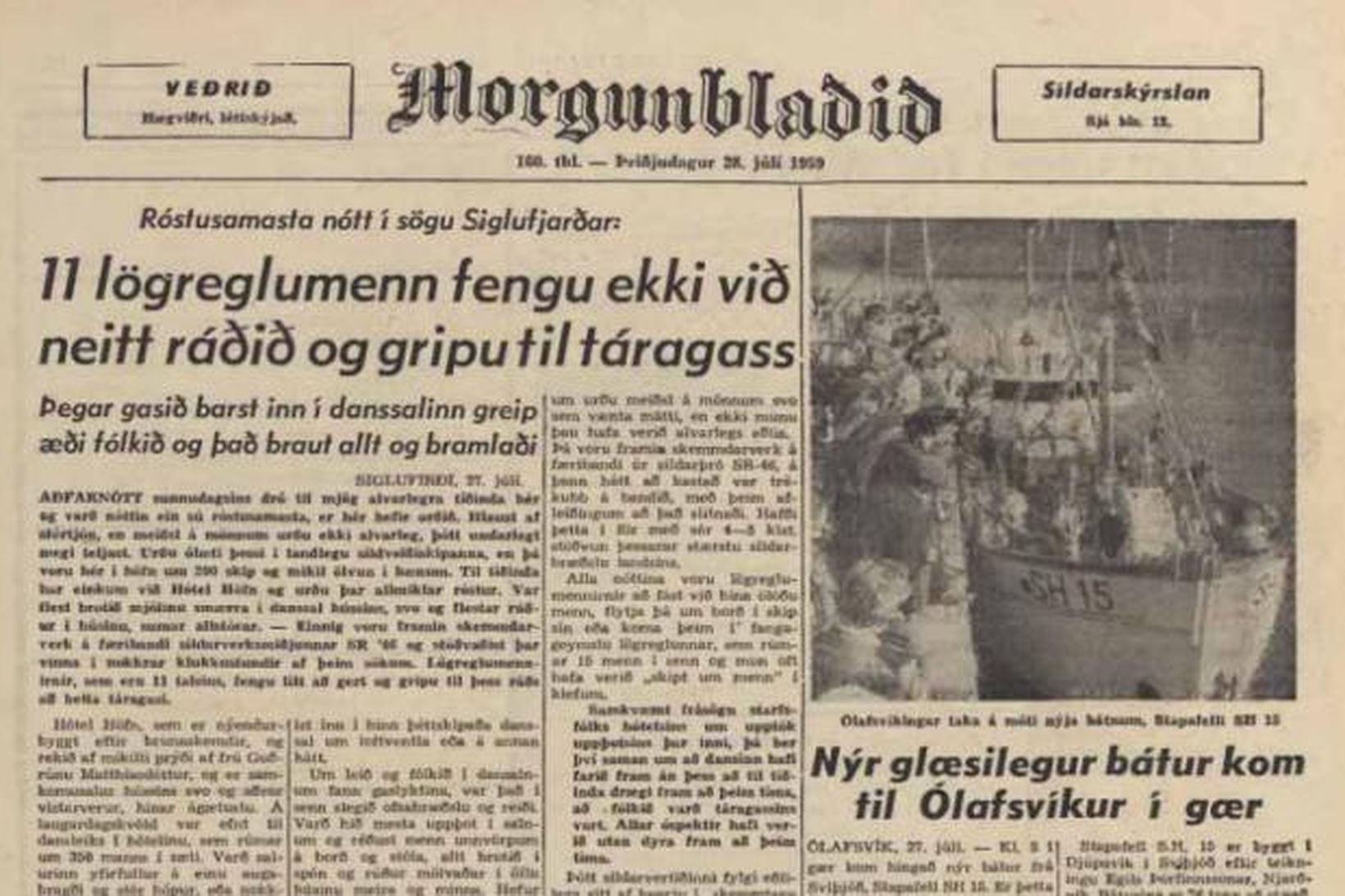 Baksíða Morgunblaðsins 28. júlí 1959.