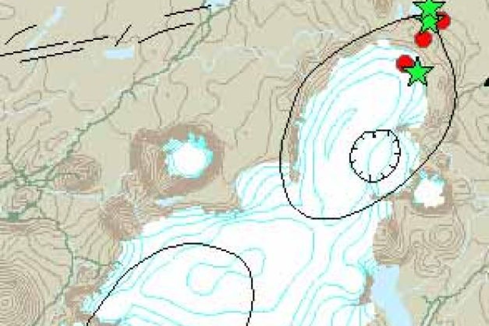 Skjálftarnir voru nyrst í Langjökli samkvæmt korti á vef Veðurstofunnar.