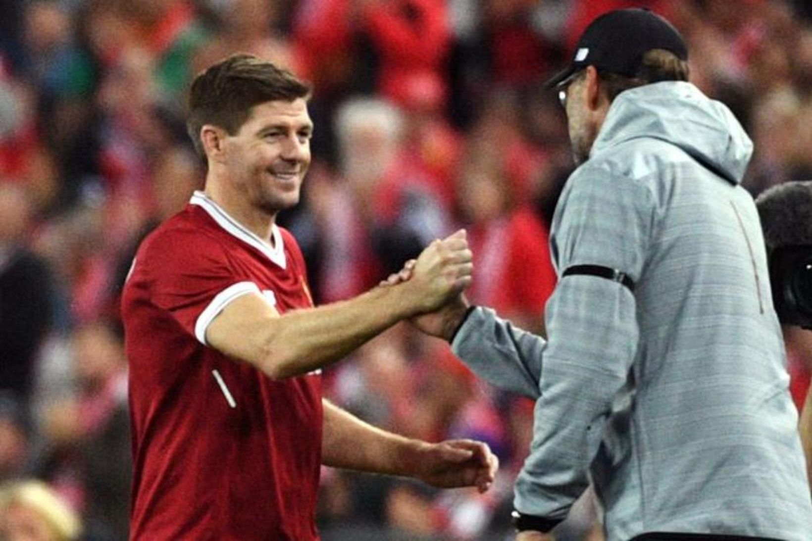 Steven Gerrard og Jürgen Klopp á góðri stundu.