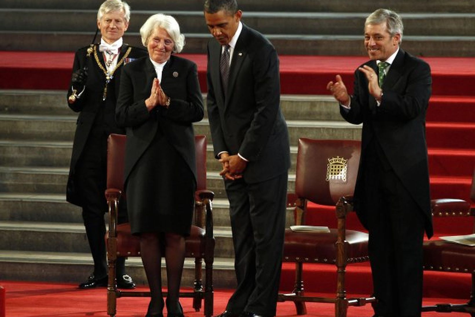 Barack Obama, forseti Bandaríkjanna, í Westminster í dag.