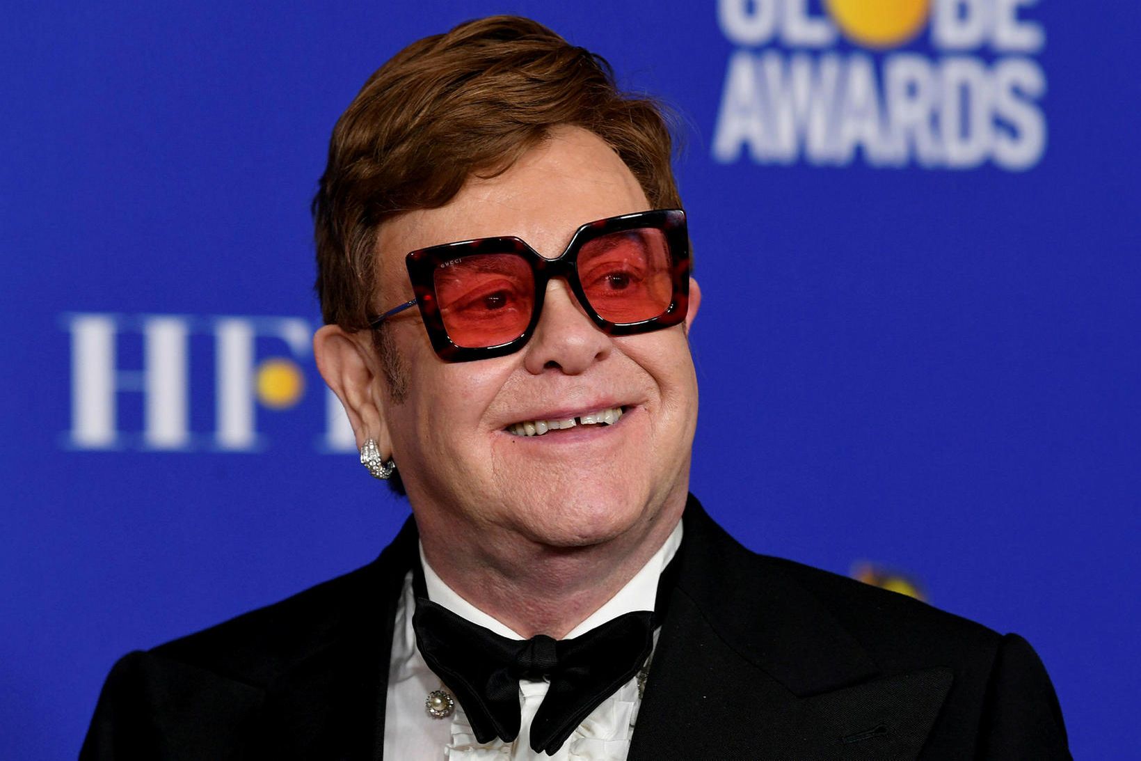 Elton John var 74 ára í mars.