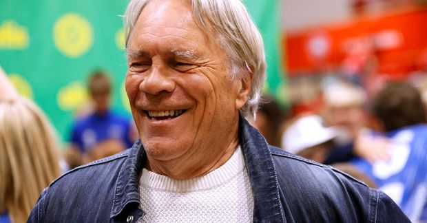 Einar Kárason í góðu skapi í kvöld.