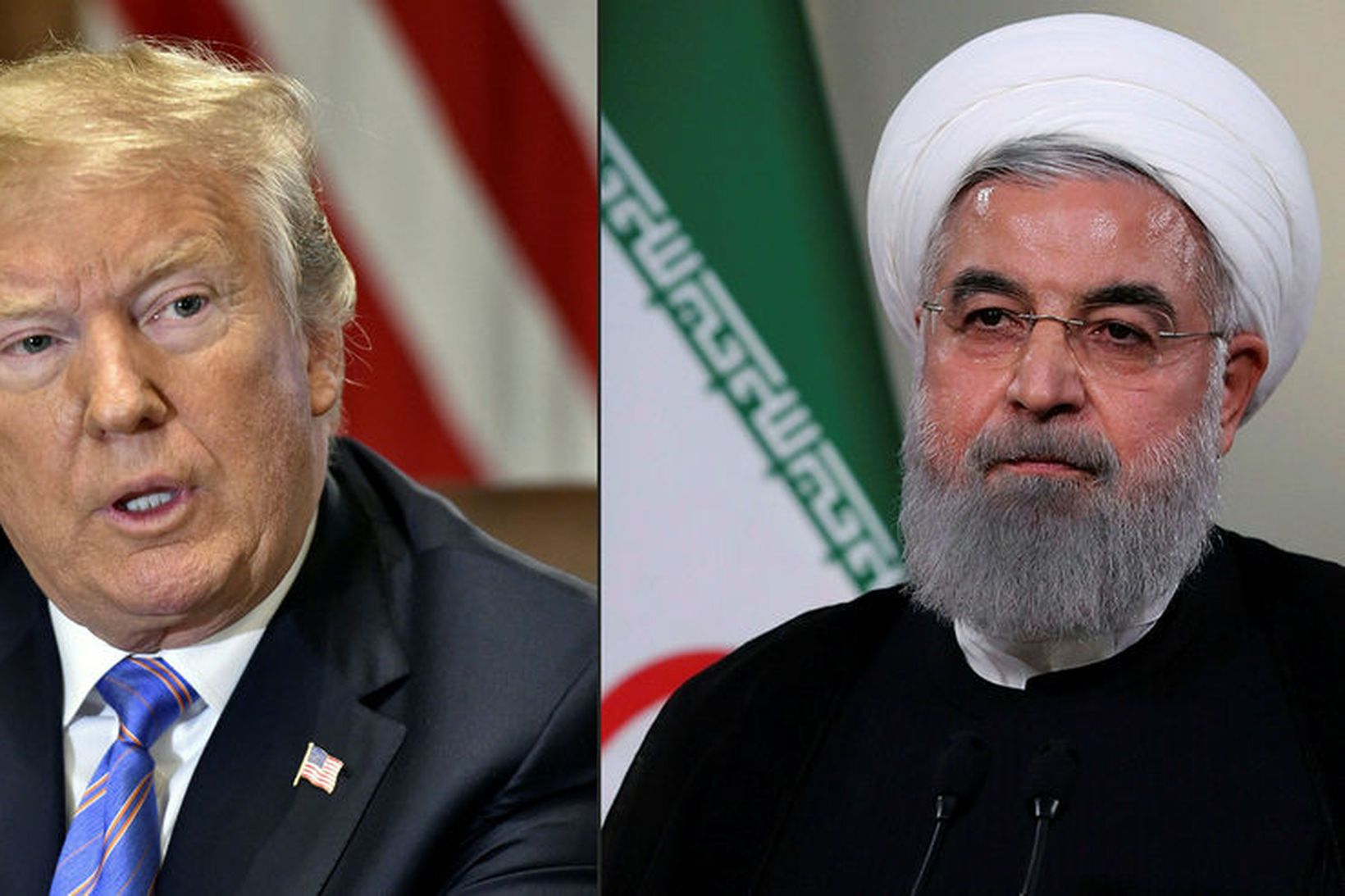 Donald Trump Bandaríkjaforseti og Hassan Rouhani, forseti Írans, á samsettri …