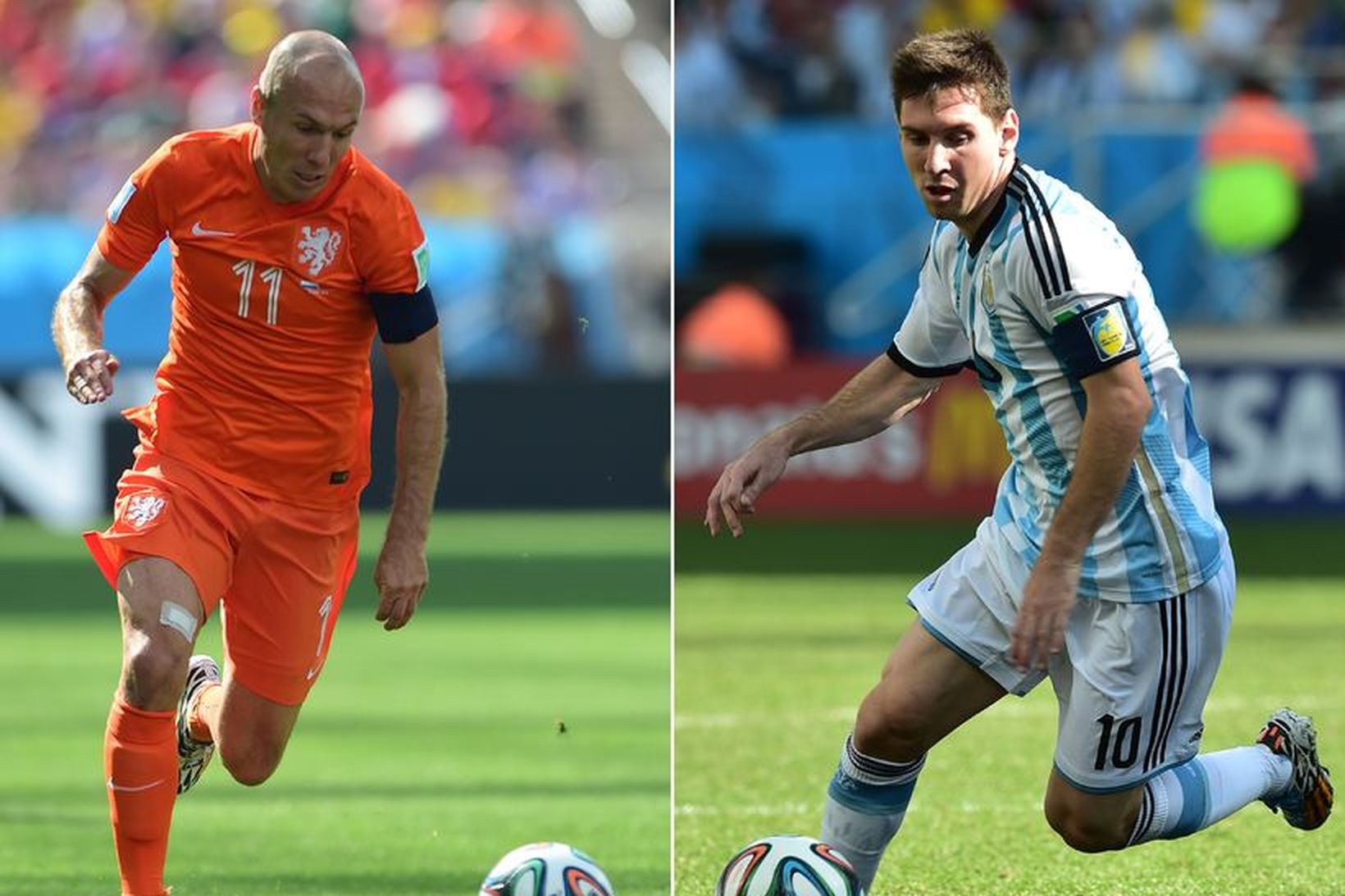 Arjen Robben og Lionel Messi mætast í kvöld.