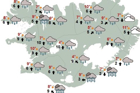Kort Veðurstofu Íslands klukkan 12 á hádegi.