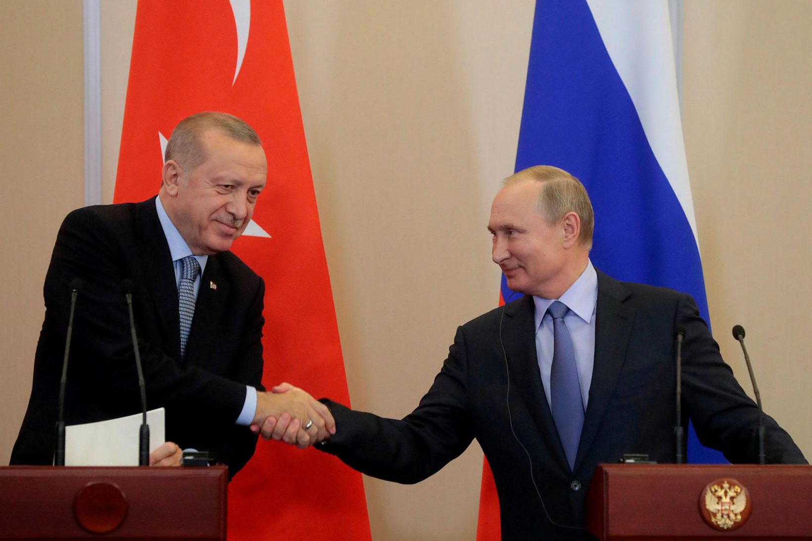 Recep Tayyip Erdogan, forseti Tyrklands, og Vladimír Pútín, forseti Rússlands, …
