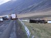 The bus rolled over on the road in Öxnadalur yesterday. The road was closed until the early morning.