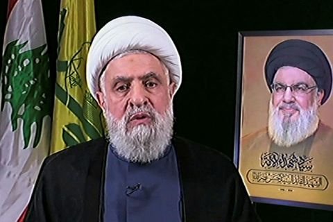 Naim Qassem í sínu fyrsta ávarpi sem leiðtogi hryðjuverkasamtakanna Hisbollah.