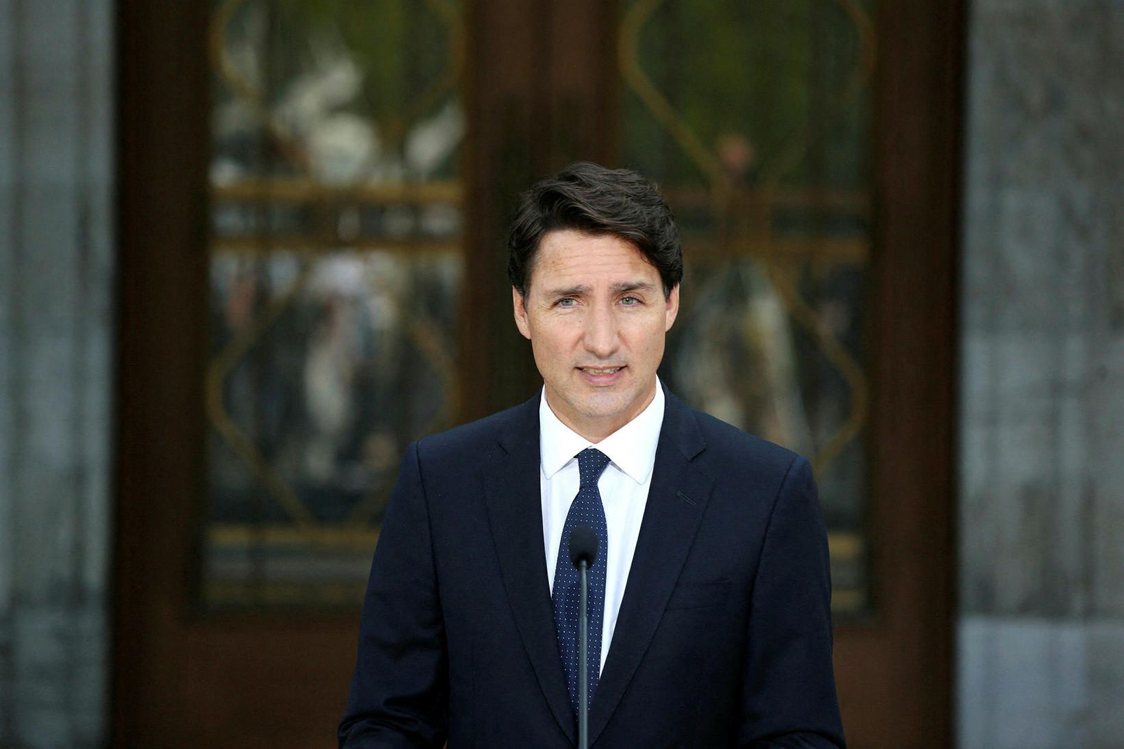 Justin Trudeau, forsætisráðherra Kanada, á blaðamannafundi fyrr í dag.
