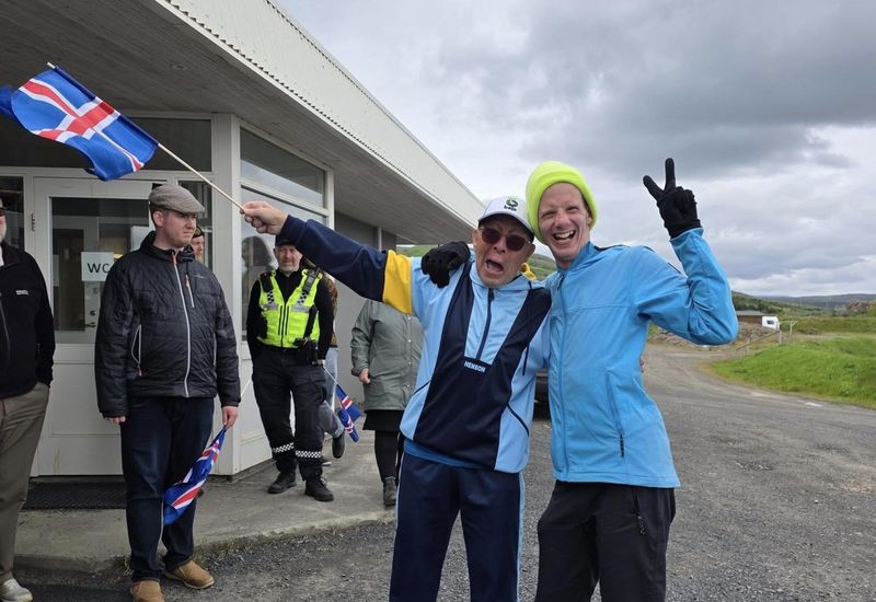 Kristján Atli received a warm welcome at his destination from Reynir Pétur Steinunnarson.