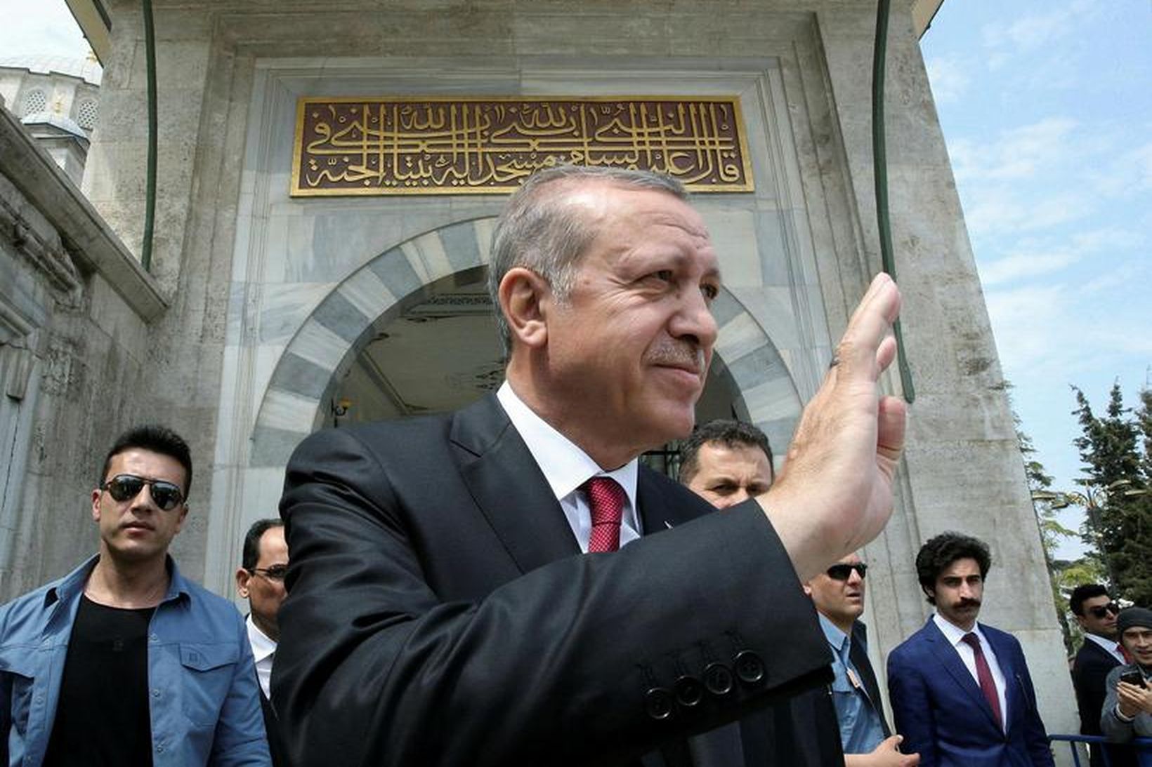 Erdogan í Istanbul í morgun.