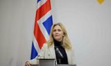 Þorgerður Katrín Gunnarsdóttir utanríkisráðherra á blaðamannafundi í Úkraínu í dag.