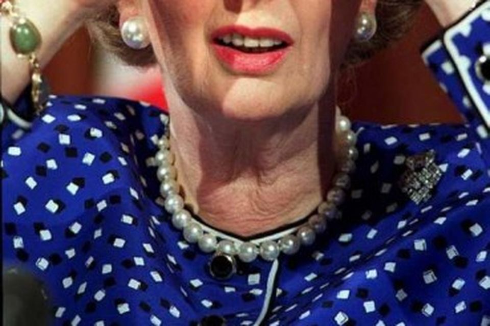 30. maí 1989. Margaret Thatcher á blaðamannafundi eftir fund hjá Nato í Brussel.