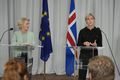 Evrópusamband Ursula vakti athygli á blaðamannafundinum á öryggissvæðinu í Reykjanesbæ þegar hún sagði að umsókn Íslands væri enn í gildi.