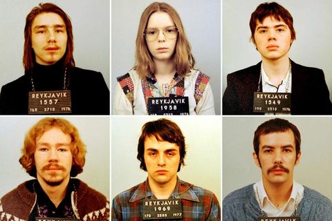 The six people convicted in the case: Sæv­ar Ciesi­elski, Erla Bolla­dótt­ir and Kristján Viðar Viðars­son. Lower row from left to right: Tryggvi Leifs­son, Al­bert Kla­hn Skafta­son and Guðjón Skarp­héðins­son.