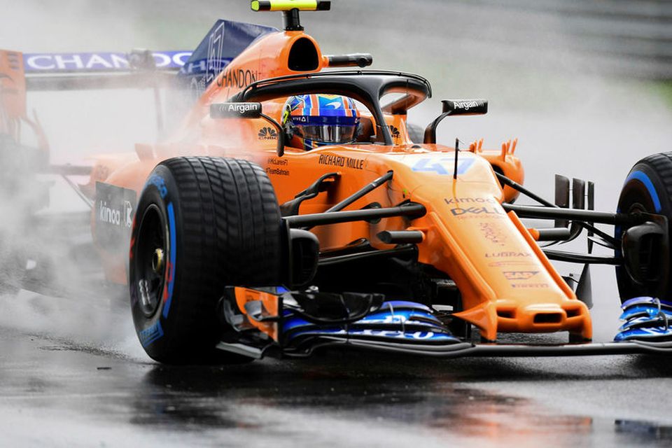 Lando Norris sinnti akstri fyrir McLaren á fyrstu æfingu keppnishelgarinnar í Monza, sl. föstudag.