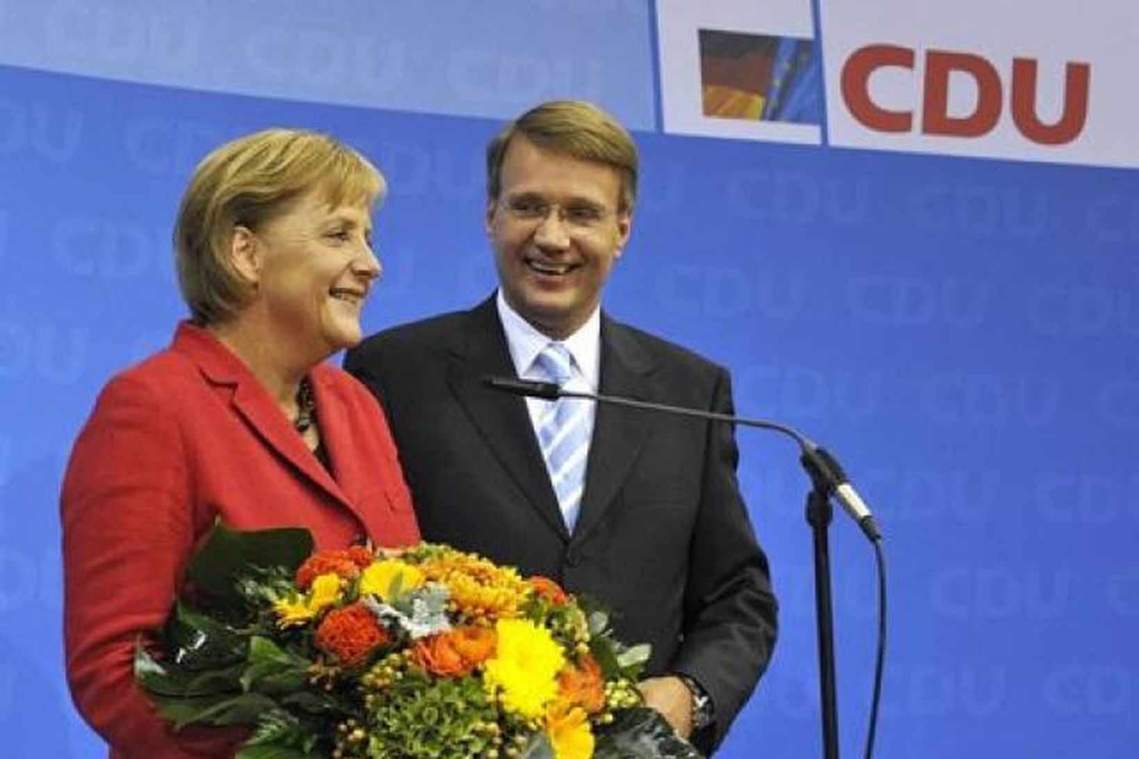 Angela Merkel á fundi stuðningsmanna Kristilega demókrataflokksins í Berlín eftir …
