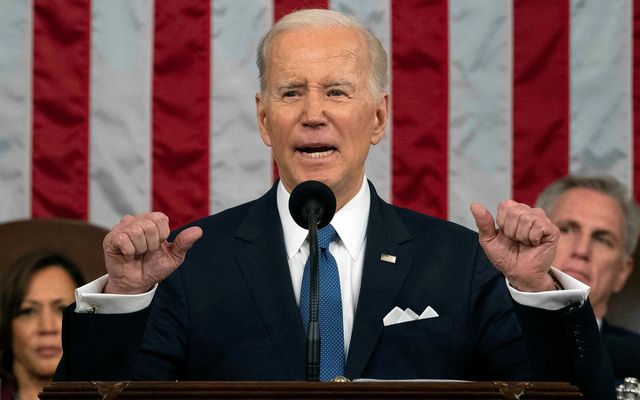 Joe Biden er hann flutti ræðu sína.