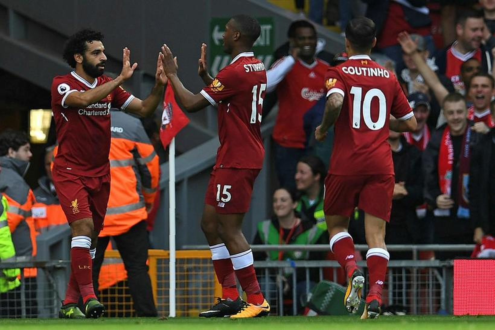 Mohamed Salah fagnar marki sínu fyrir Liverpool gegn Burnley í …