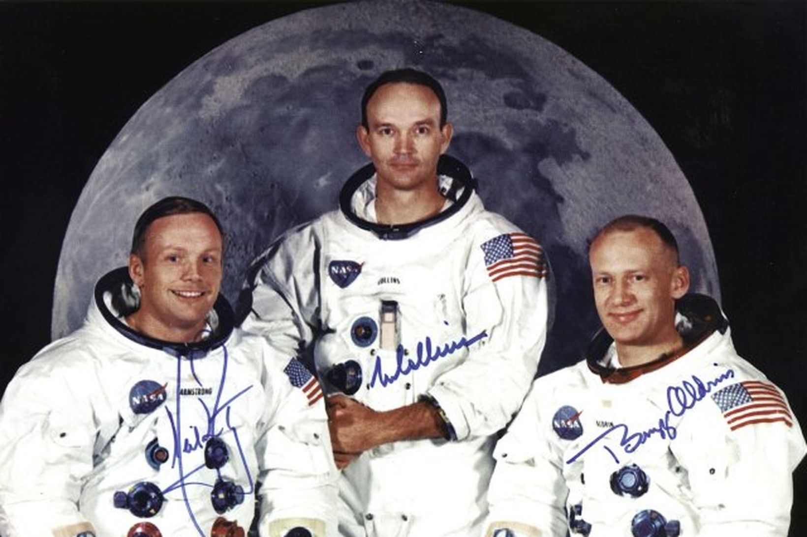 Áhöfnin í Apollo 11 sem lenti á tunglinu árið 1969.