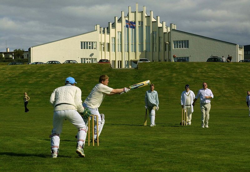 Icelandic cricket players practicing in Hafnarfjörður, Iceland.