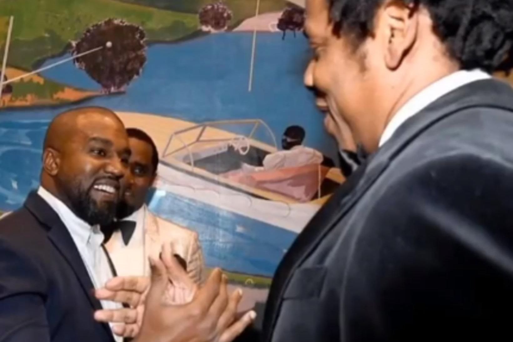 Kanye West og Jay-Z virtust kátir að sjá hvor annan.