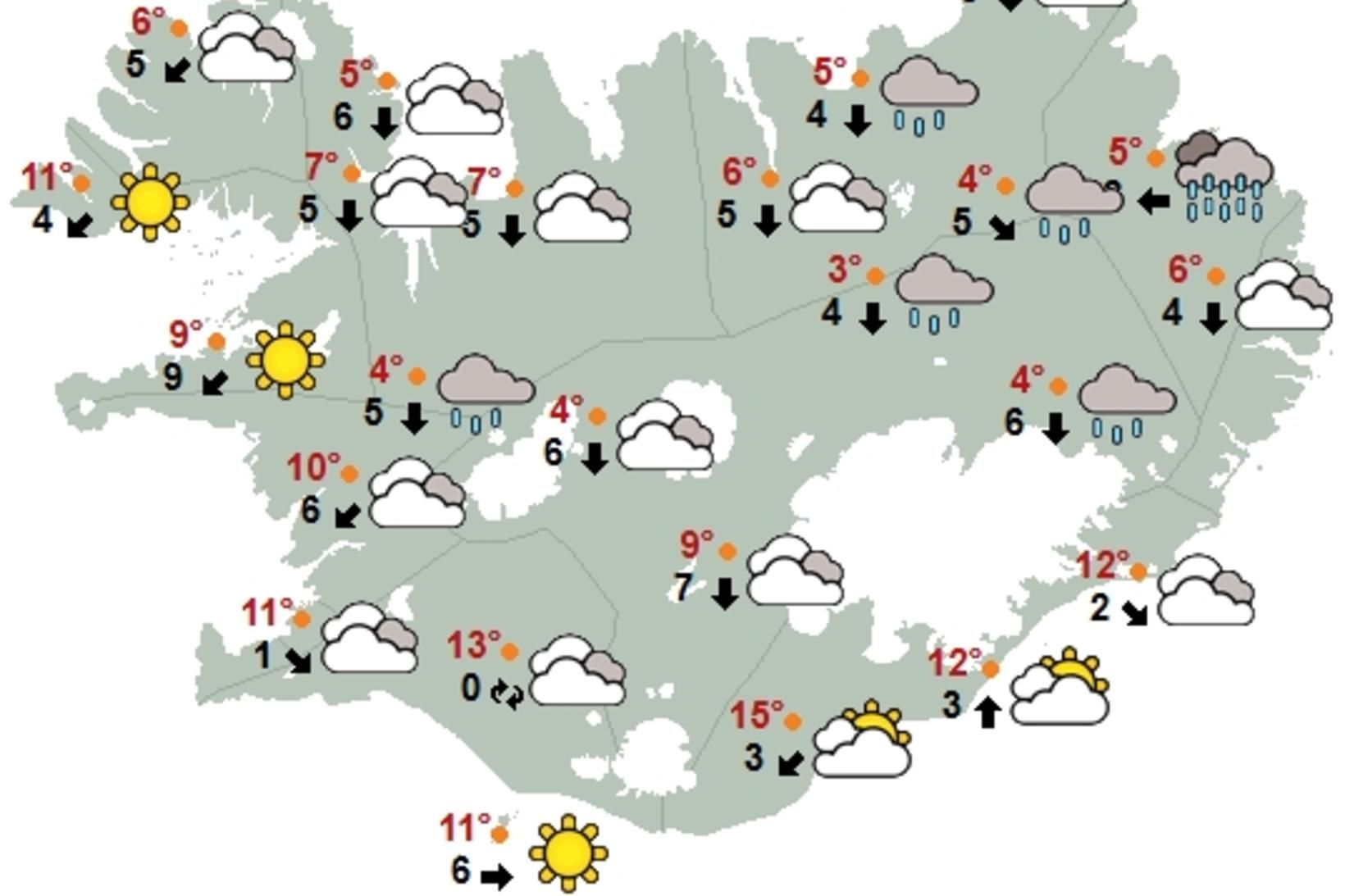Kort Veðurtofu Íslands klukkan 12 á hádegi.
