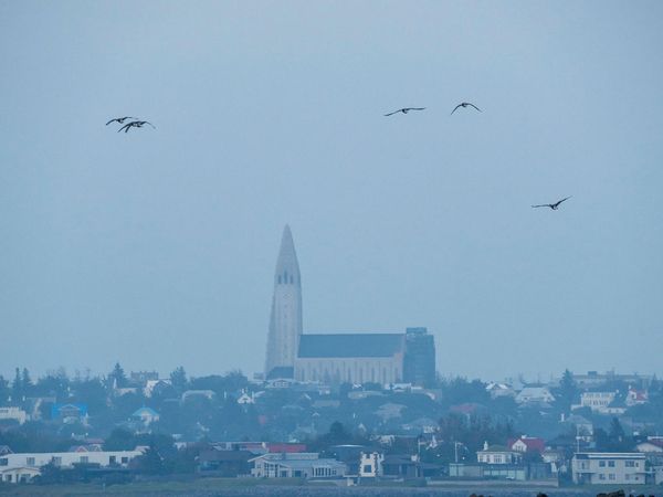 Volcanic haze blankets the capital area.