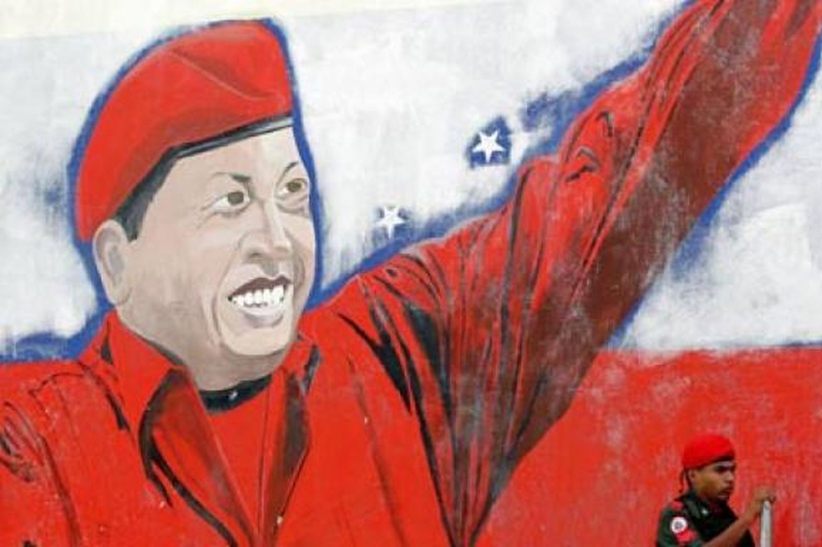 Veggmynd af Hugo Chávez forseta Venesúela í Caracas.
