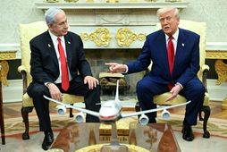 Ljósmynd frá því þegar Netanjahú heimsótti Trump í Hvíta húsið fyrr á árinu.