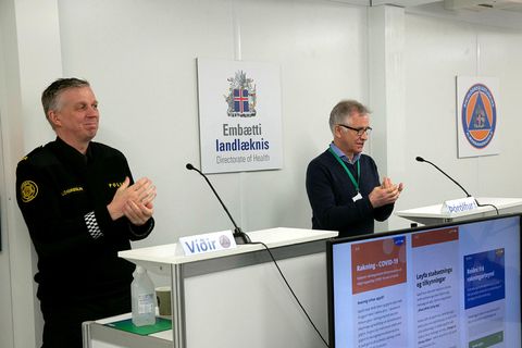 Chief Superintendent Víðir Reynisson and Chief Epidemiologist Þórólfur Guðnason.