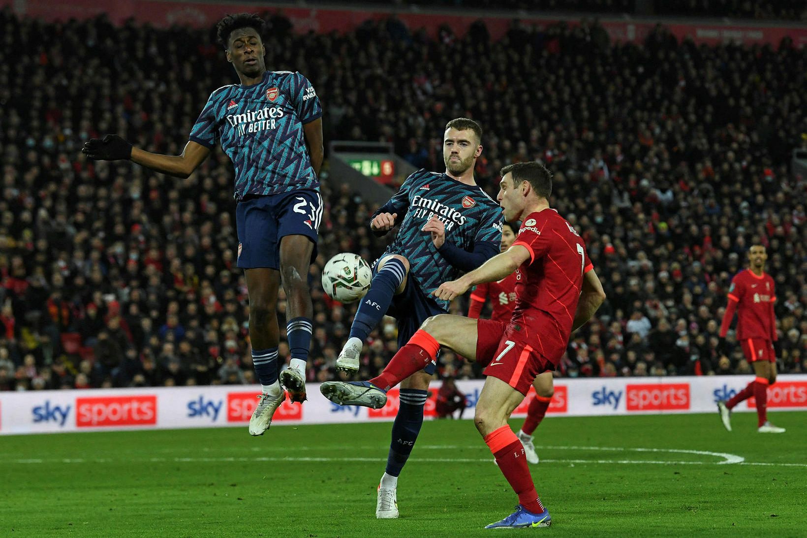 Arsenal mætti Liverpool í undanúrslitum enska deildabikarsins í gær.