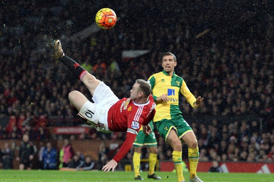 Wayne Rooney með tilþrif gegn Norwich í sínum 500. leik fyrir Man Utd.